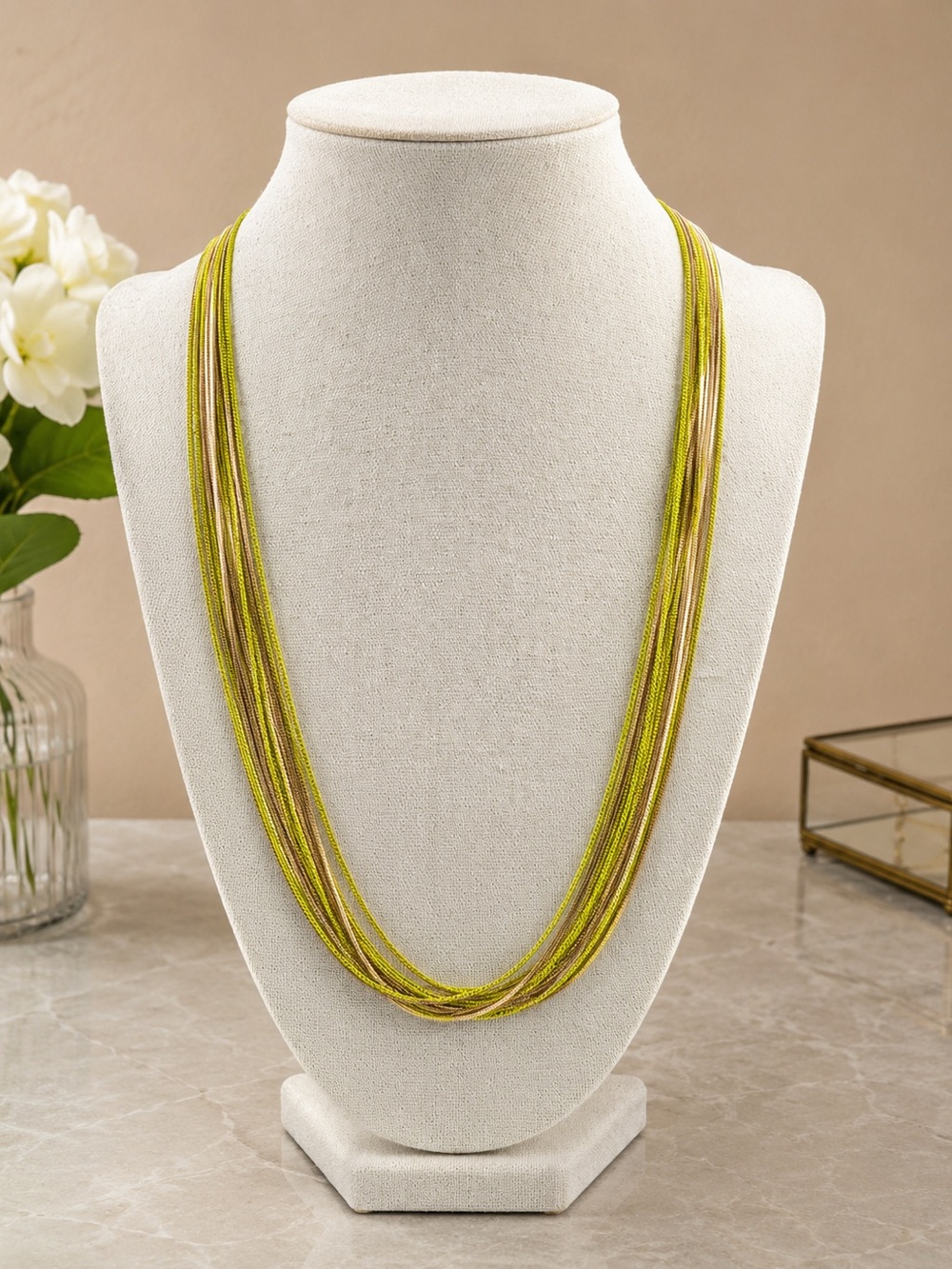 Cara New York Lime Green & Gold Tone Multi Strand Necklace (BR1111/4)